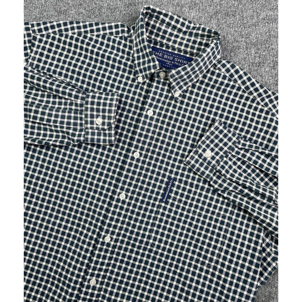Abercrombie Fitch The Big‎ Shirt Men's Size L Dark Green Plaid 90s Grunge